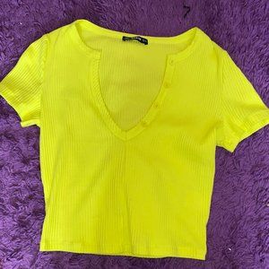 Neon Yellow V-cut Neck Button Tee (BRAND NEW)